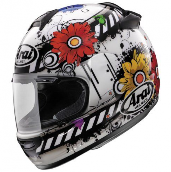 Helm dengan motif bunga-bunga yang feminin